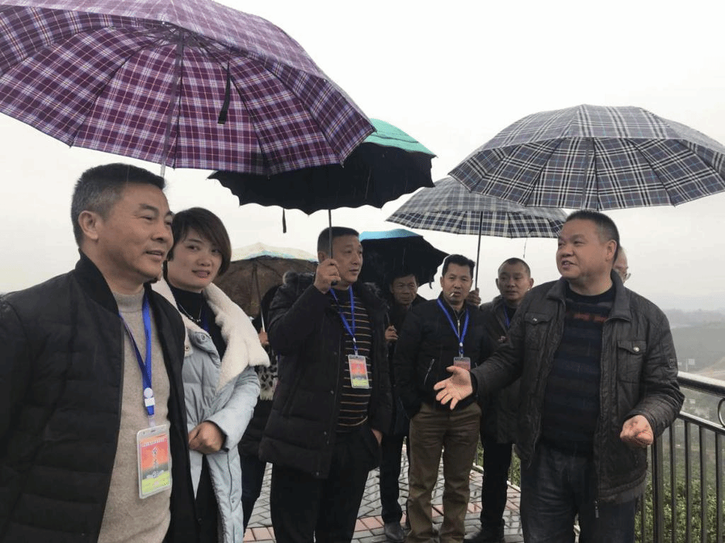 图四 娄星区农业农村局党委书记黄明(左一)与洪江市农业农村局党委书记谢商伟(右一)一起陪同考察调研